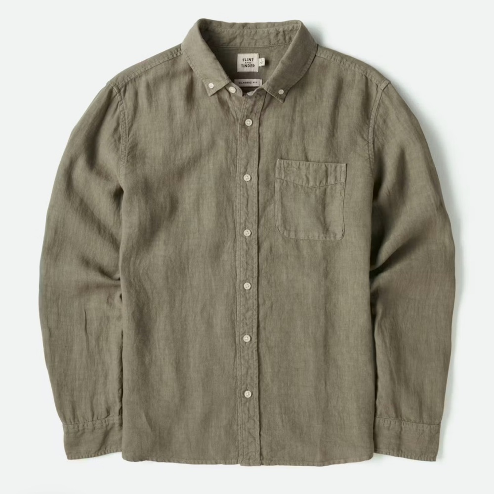 Huckberry‎ Classic Linen Shirt Dusty Olive Large New With Tags